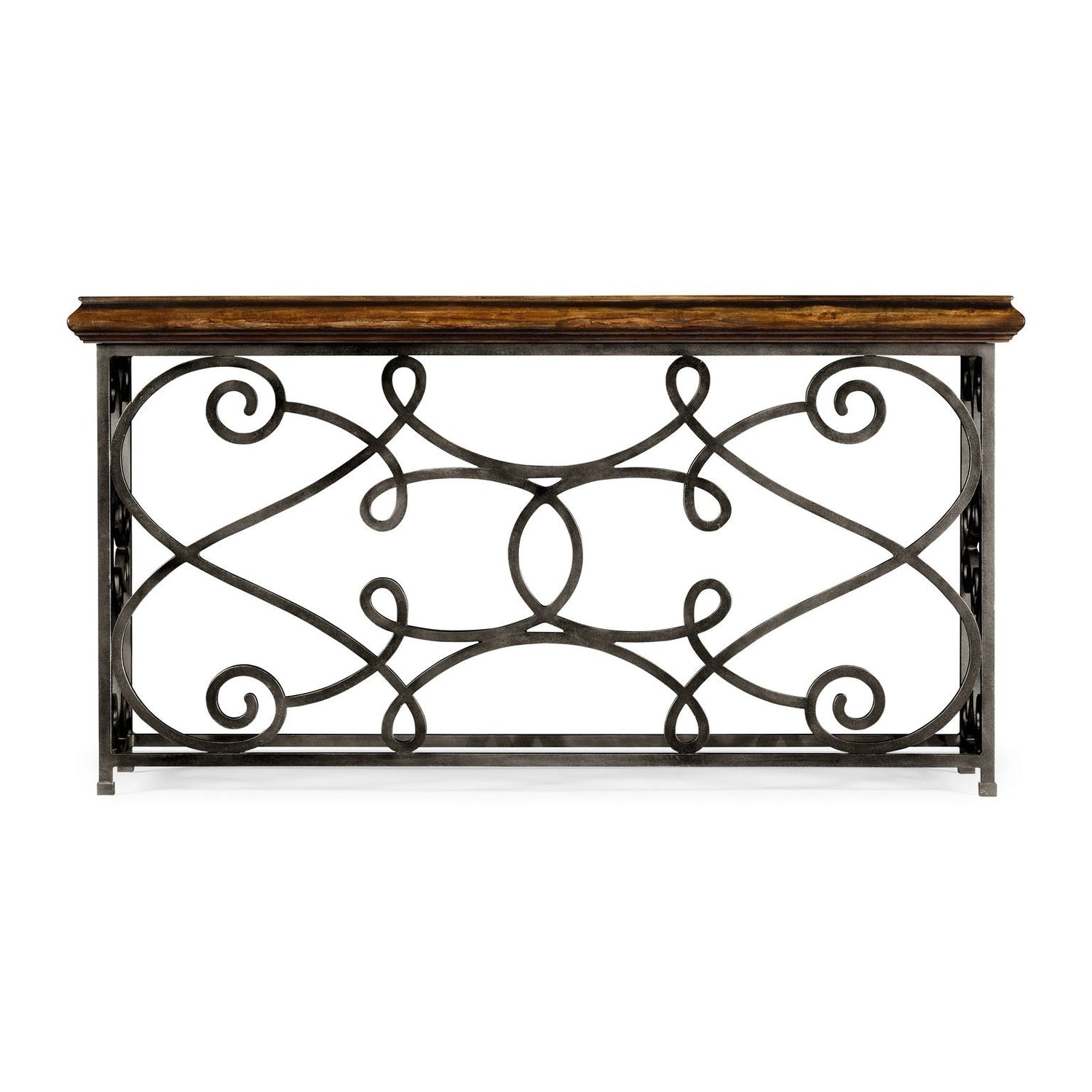 Jonathan Charles, 72" Width Rectangular Rustic Walnut Console with Wrought Iron Base