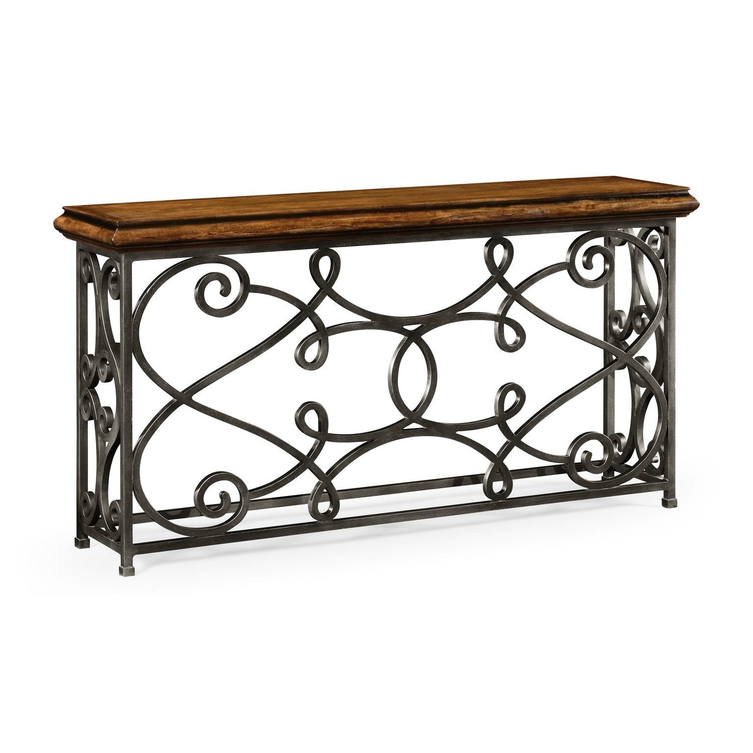 Jonathan Charles, 72" Width Rectangular Rustic Walnut Console with Wrought Iron Base