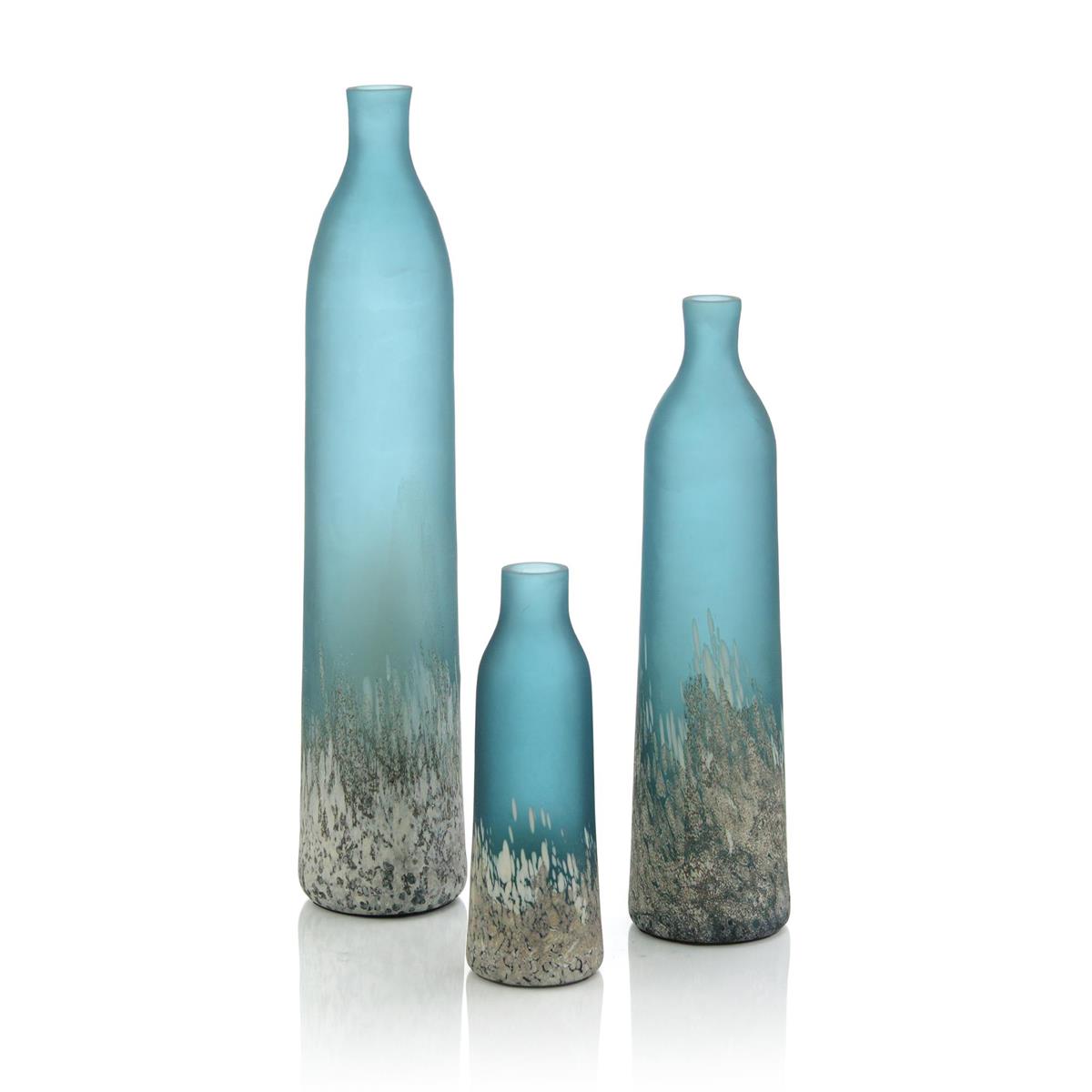 John Richard, A Set of Three Matte Turquoise Glass Vases