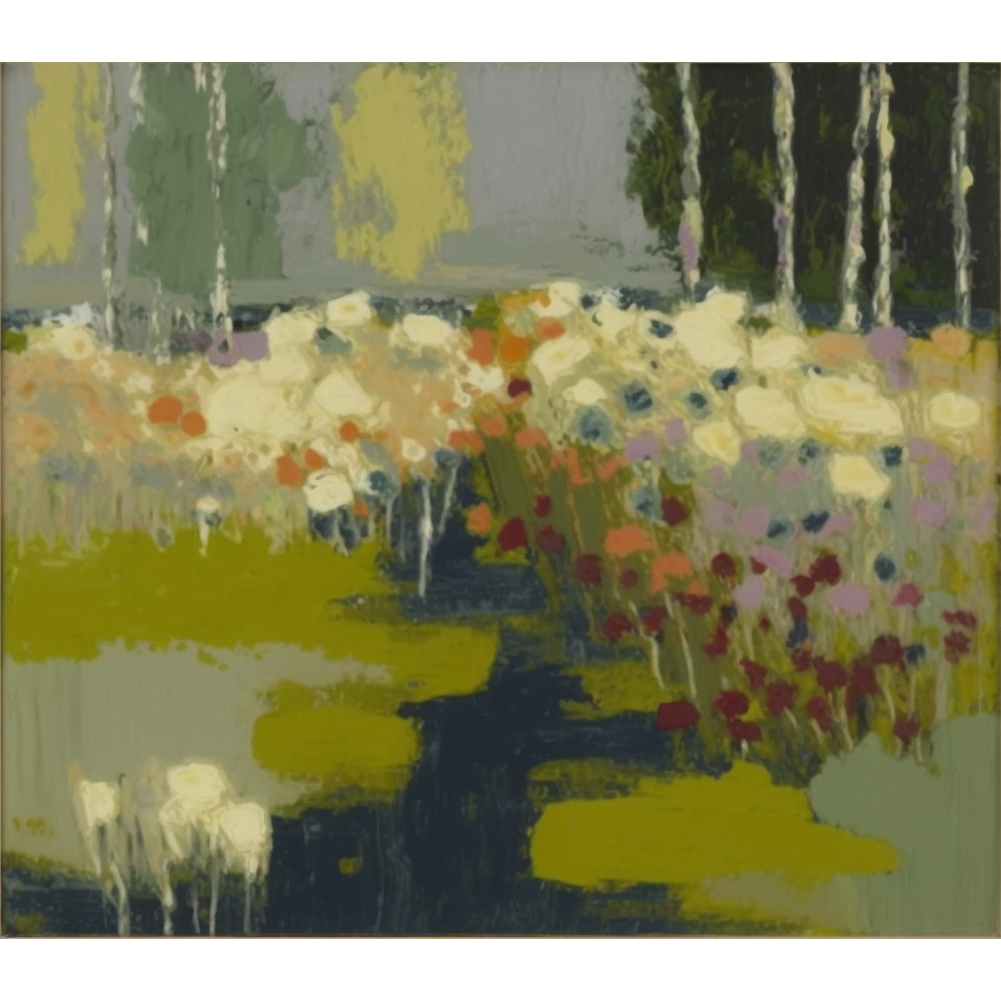 FASart, Abstract Blooms: A Floral Painting of Serenity and Love by the Lake - Limited Edition Print