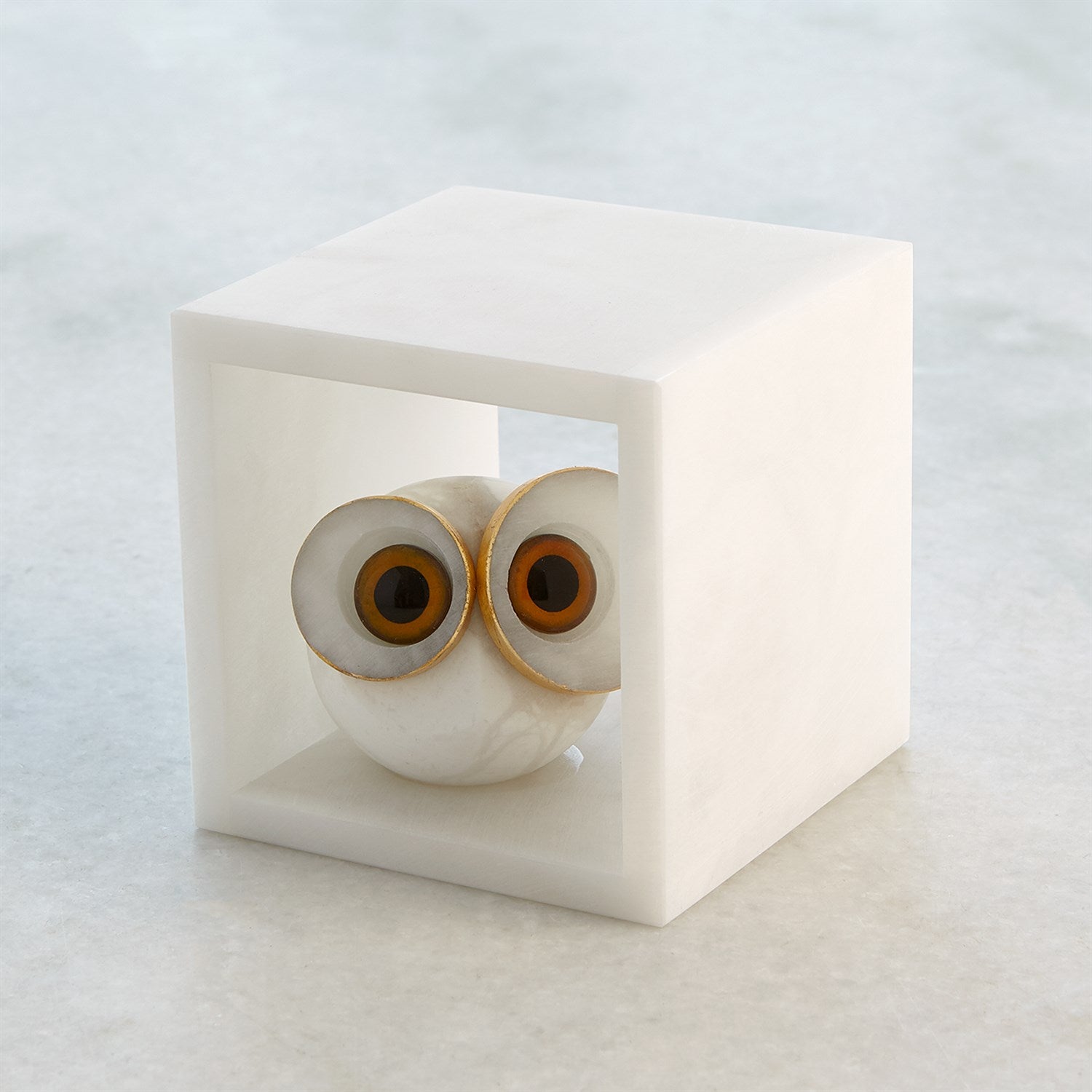 Global Views, Alabaster Big Eyed Owl in Cube