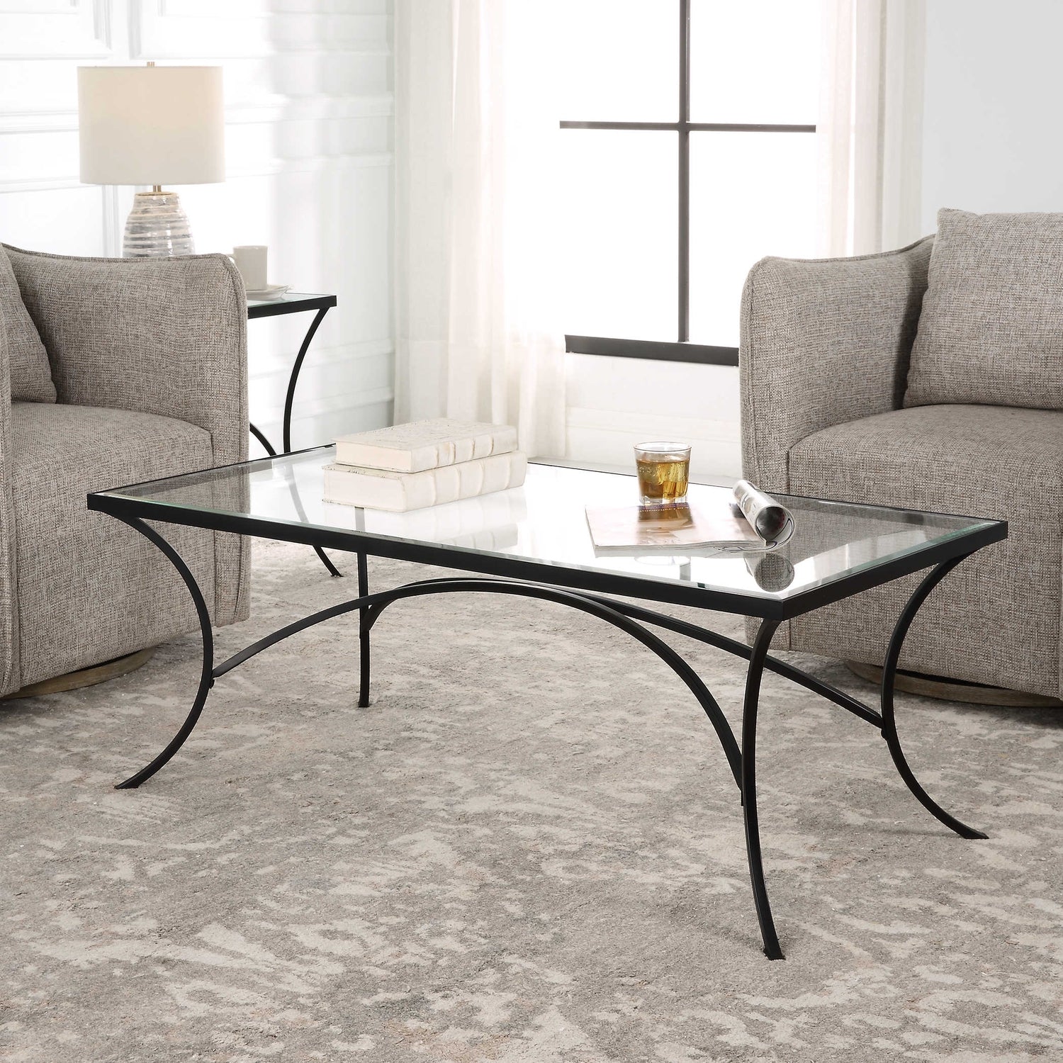 Uttermost, Alayna Black Metal & Glass Coffee Table