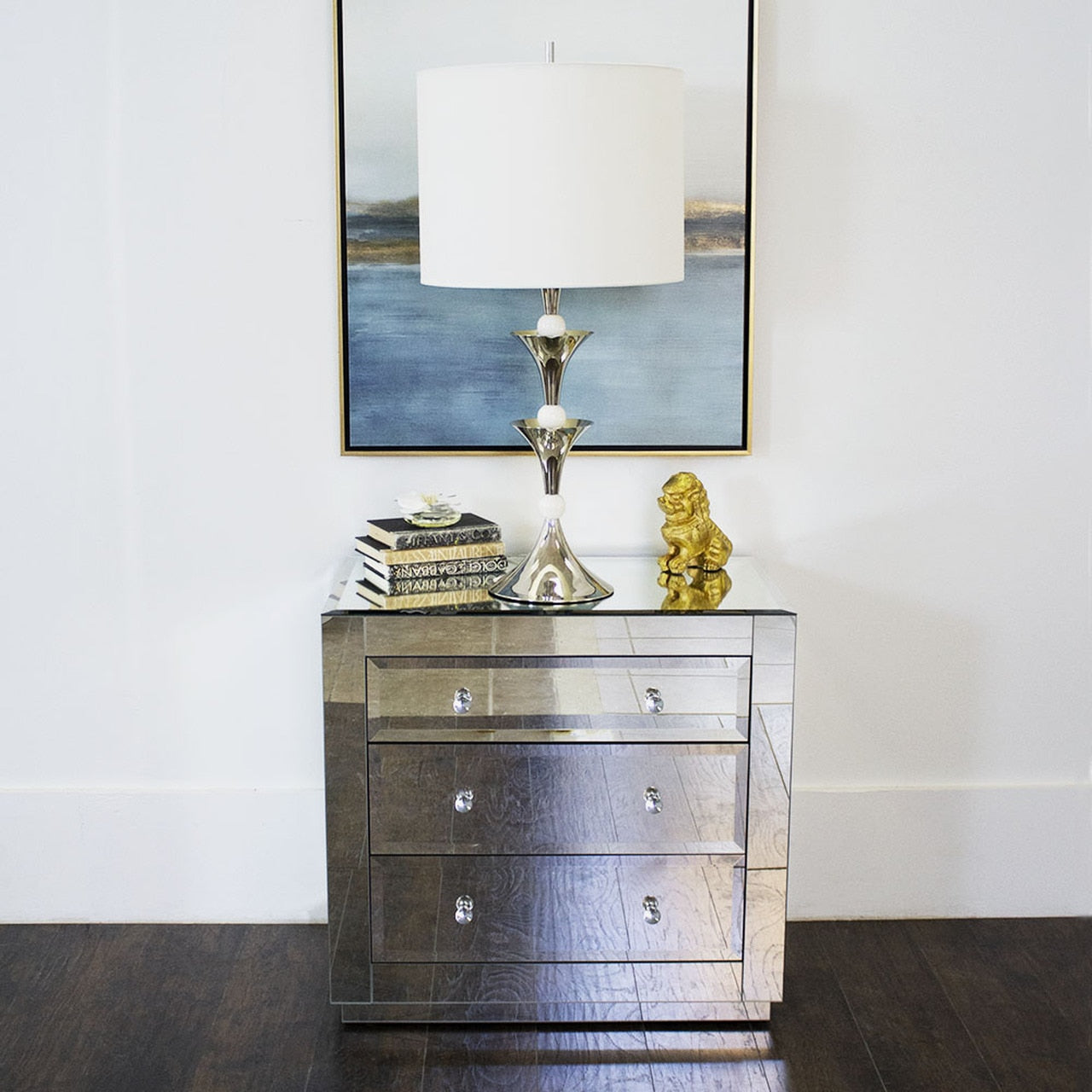 Worlds Away, Alicia 3 Drawer Chest, Beveled Mirror