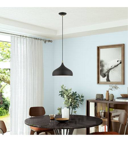 Livex Lighting, Amador Pendant  Textured Black with Antique Brass Accents