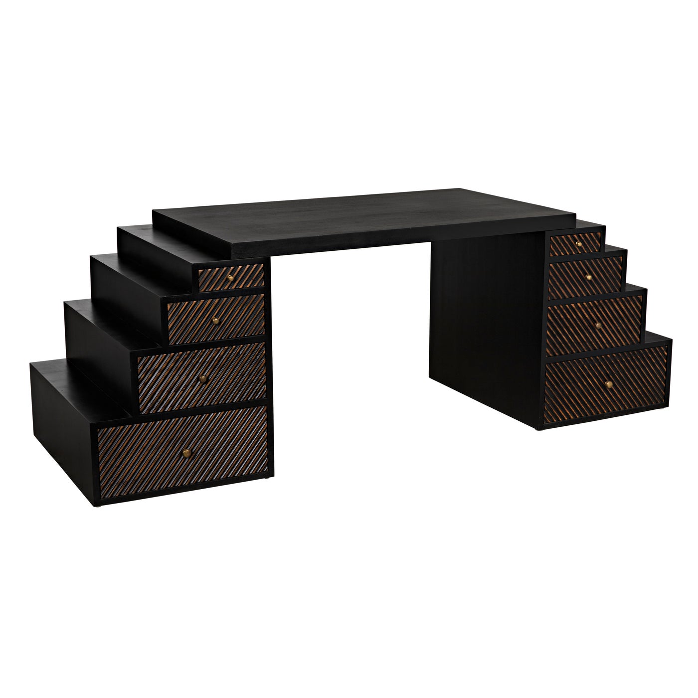 Noir, Ambidextrous Desk, Hand Rubbed Black with Light Brown Trim