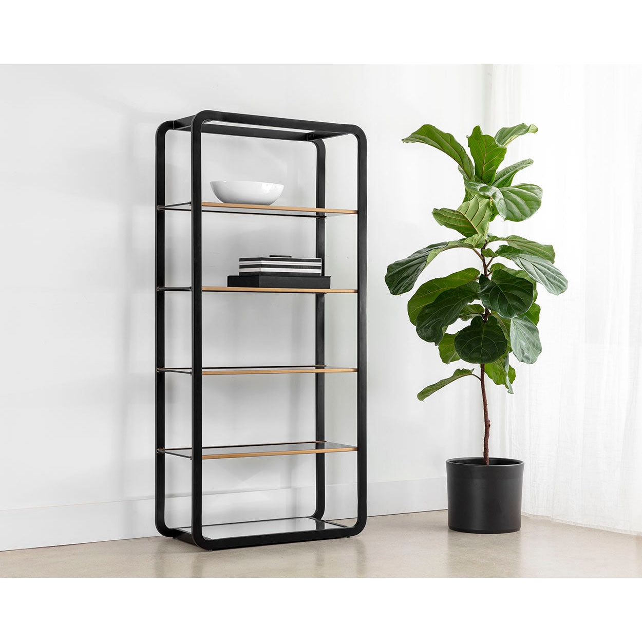 Sunpan, Ambretta Bookcase - Large - Black / Smoke Grey