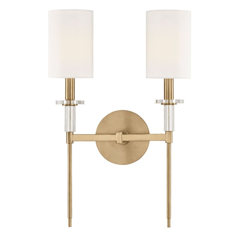 Hudson Valley, Amherst 2 Light Wall Sconce Aged Brass