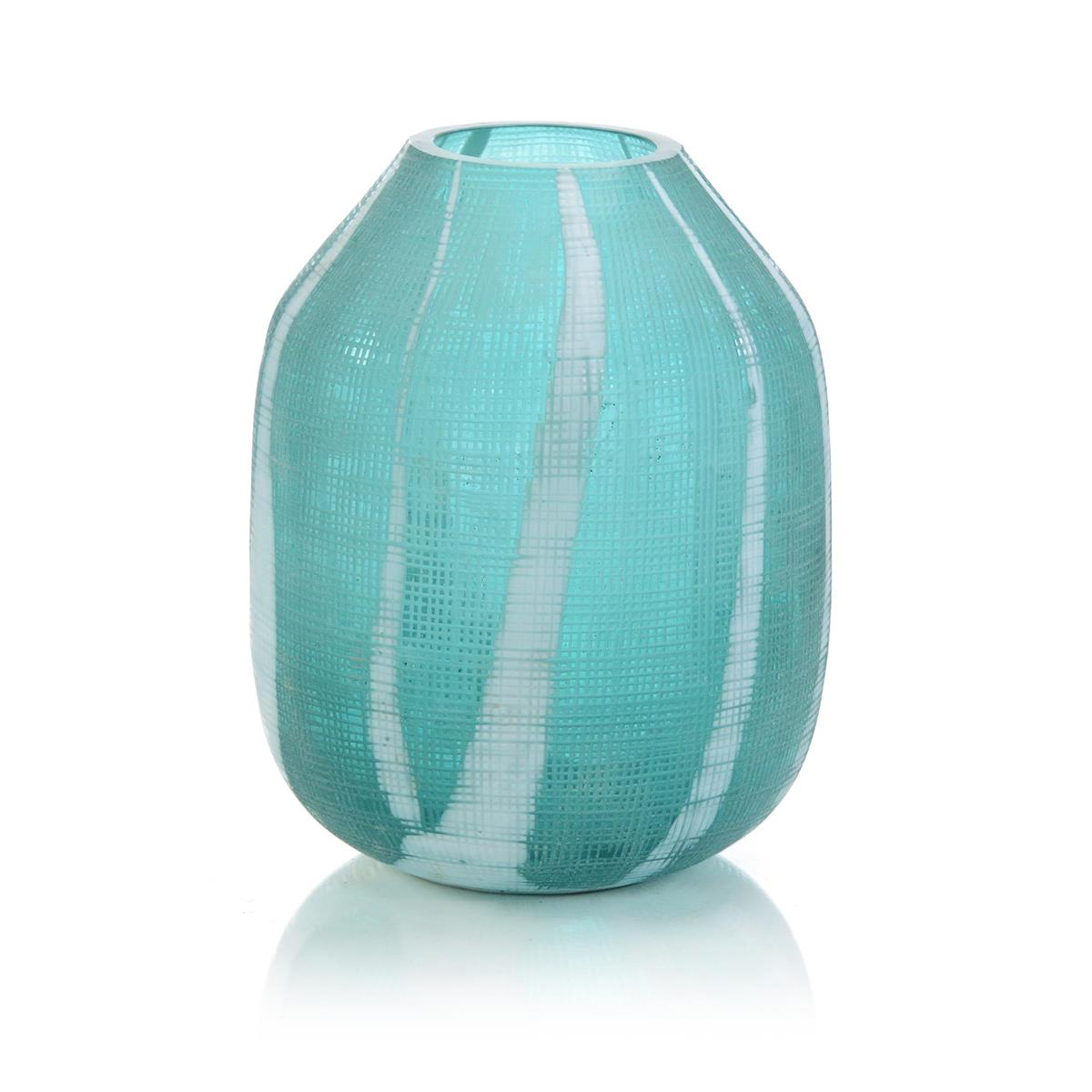 John Richard, Aqua Green Etched Glass Vase