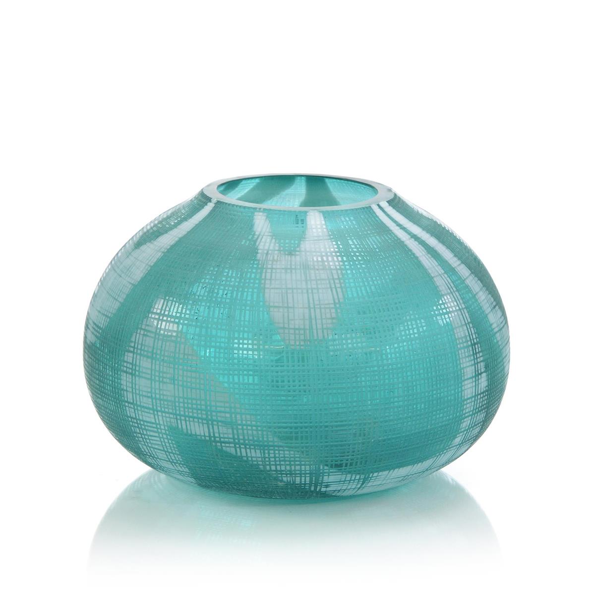 John Richard, Aqua Green Etched Glass Vase