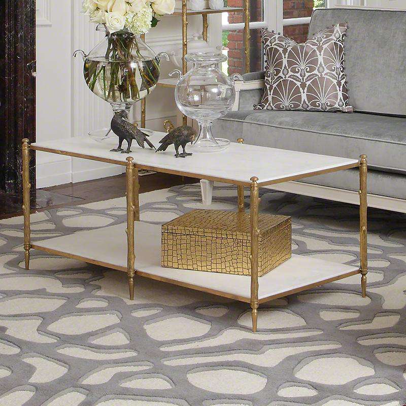 Global Views, Arbor Cocktail Table - -Brass & White Marble