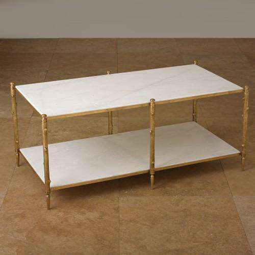 Global Views, Arbor Cocktail Table - -Brass & White Marble