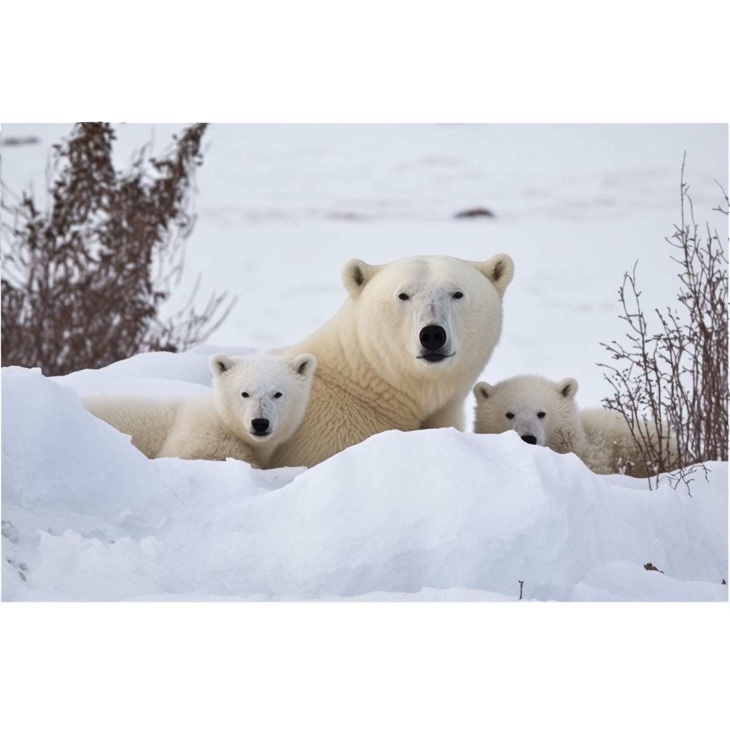 FASart, Arctic Love: A Mother Polar Bear and Her Cubs