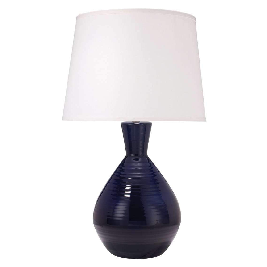 Jamie Young, Ash Table Lamp in Navy Ceramic with Large Cone Shade in White Linen