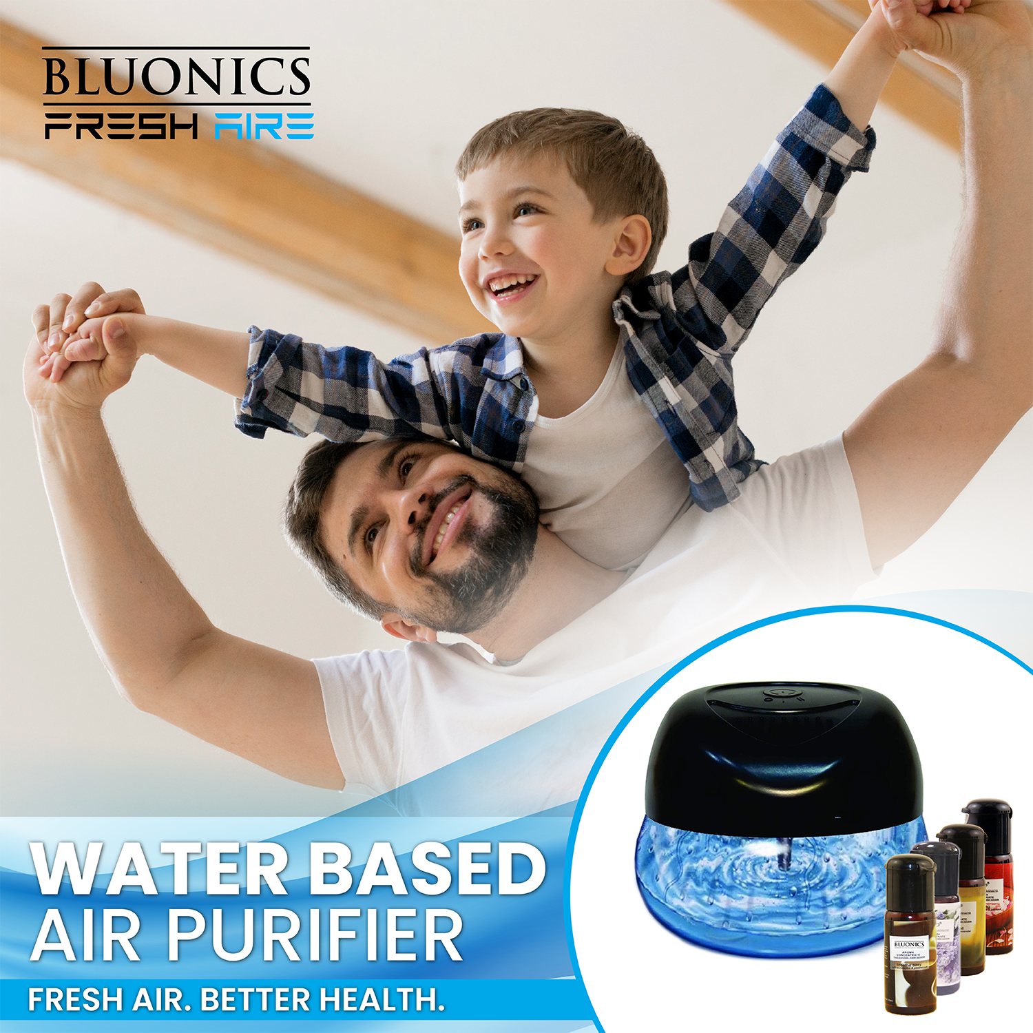 Fresh Aire, Bluonics Water Air Purifier with a bottle of Anti Tobacco Fragrance 7 LED Night Light Use your Fragrance/Essential Oils Removes Smoke & Odors