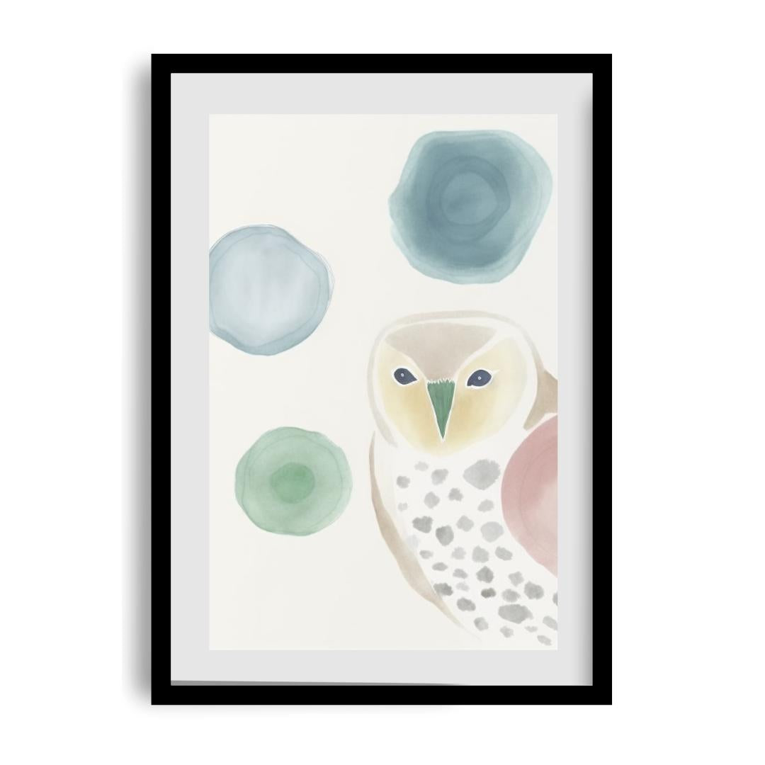 FASart, Whimsical Nocturne: A Hand-Printed Sketch of an Owl on a Patterned Background - Limited Edition Print