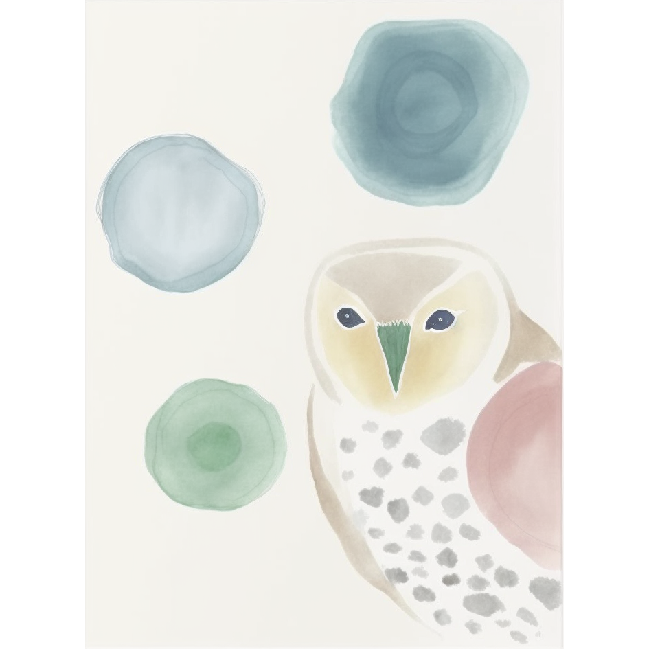 FASart, Whimsical Nocturne: A Hand-Printed Sketch of an Owl on a Patterned Background - Limited Edition Print