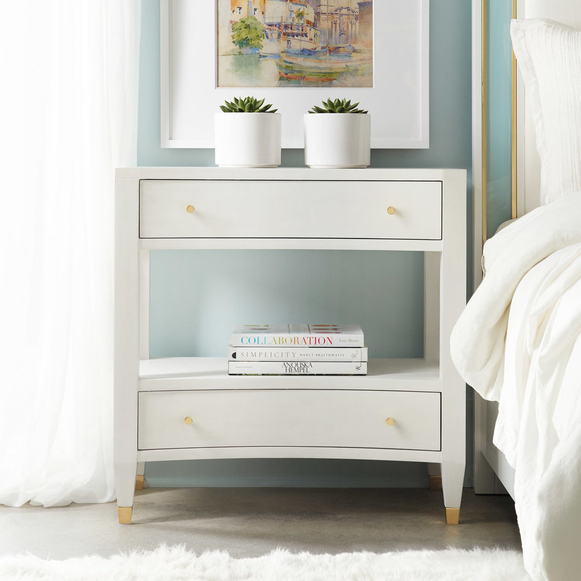 Modern History, White Linen Nightstand