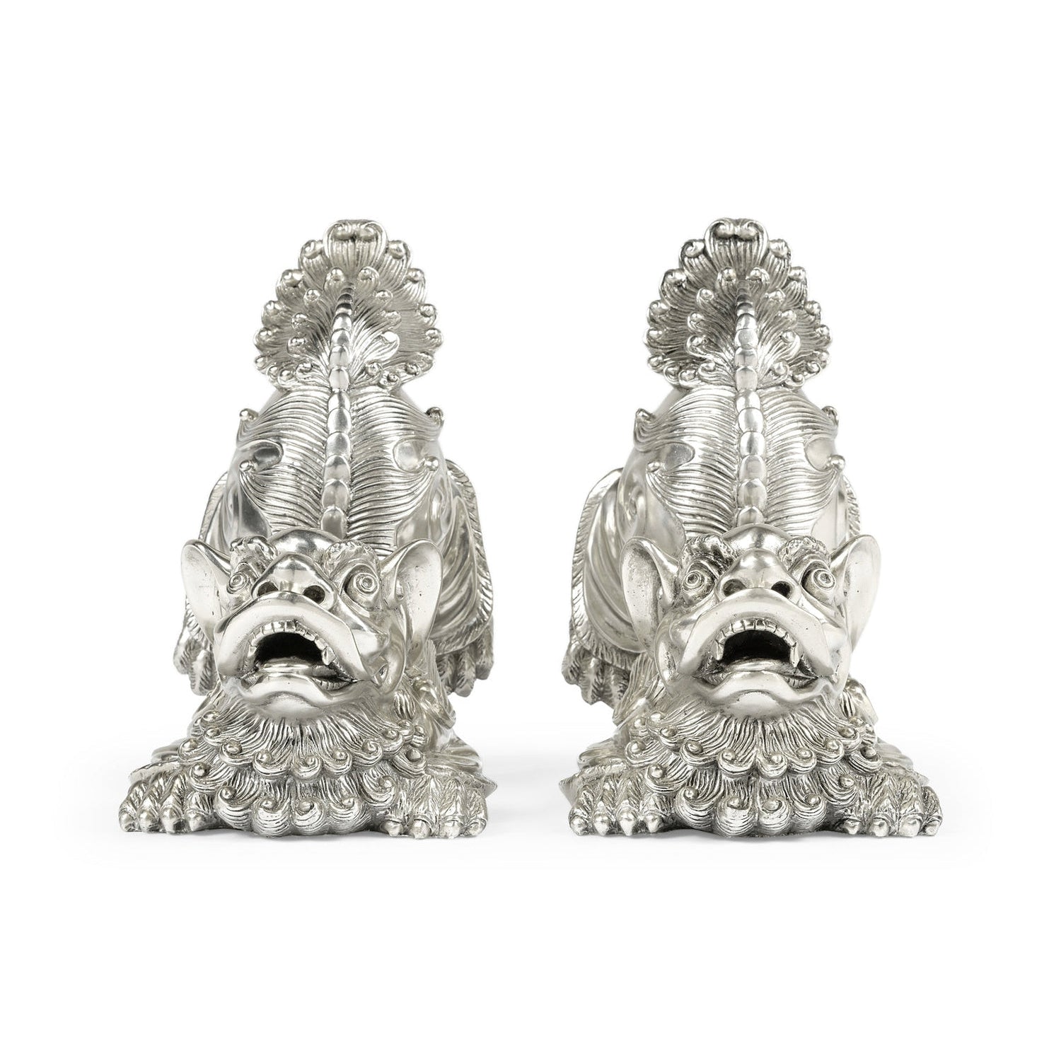 Jonathan Charles, White Stainless Steel Foo Dog Bookends