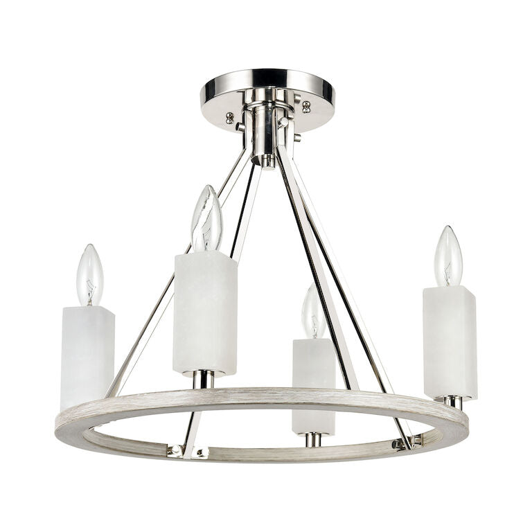 Elk Home, White Stone 18'' Wide 4 - Light Semi Flush Mount - Polished Nickel