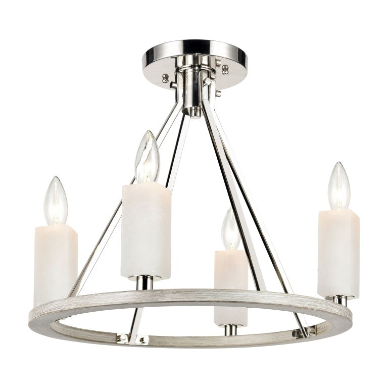 Elk Home, White Stone 18'' Wide 4 - Light Semi Flush Mount - Polished Nickel