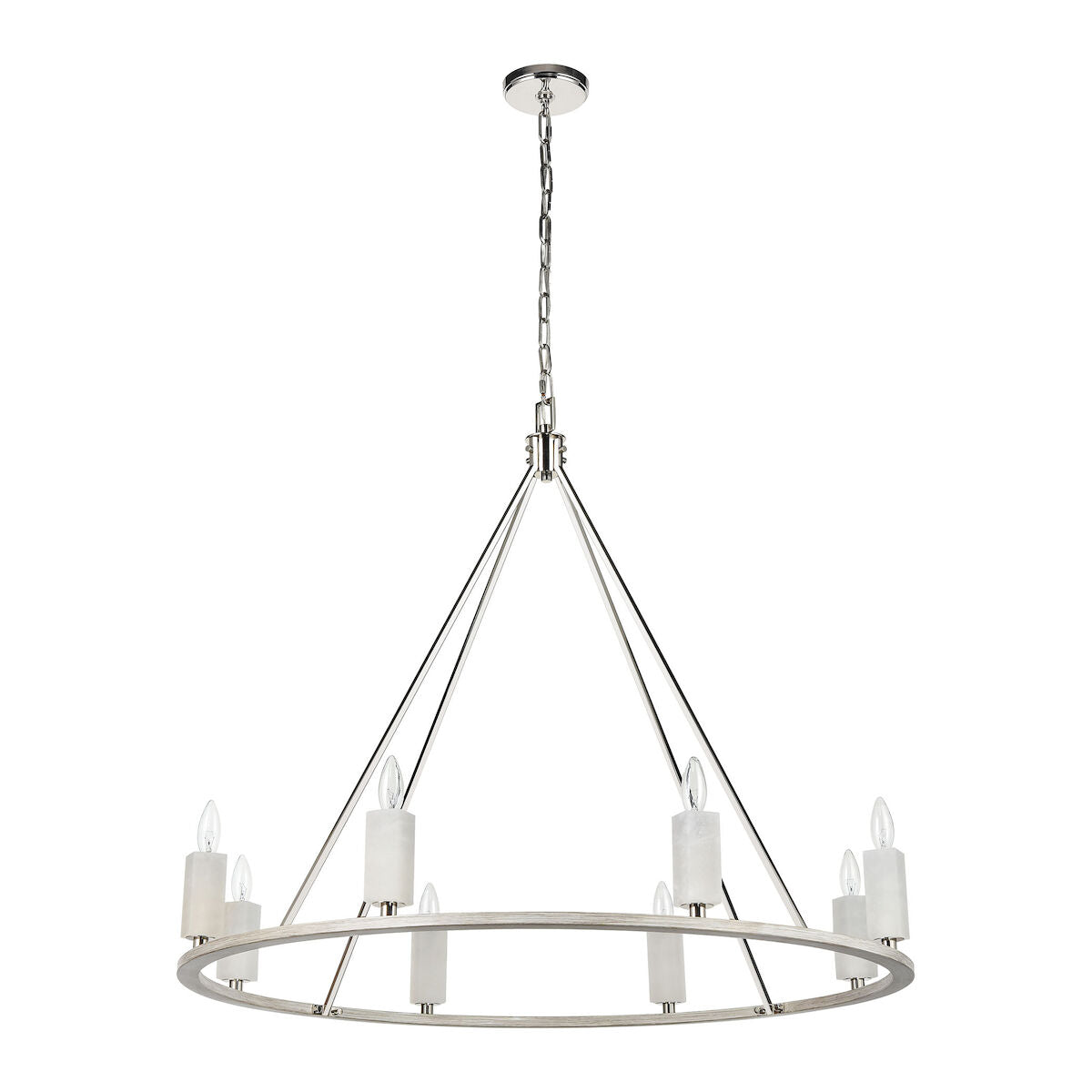 Elk Home, White Stone 39'' Wide 8-Light Chandelier - Polished Nickel