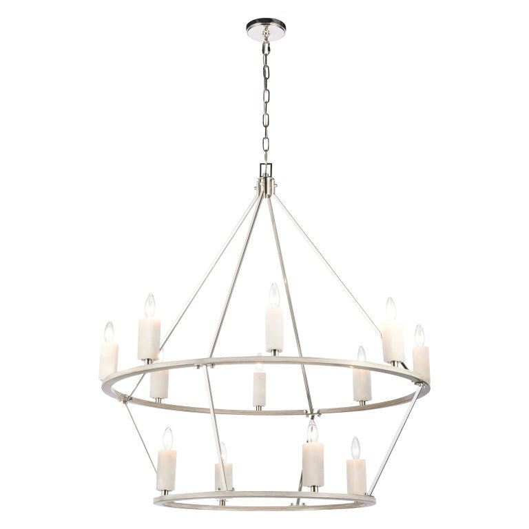 Elk Home, White Stone 40'' Wide 12 - Light Chandelier