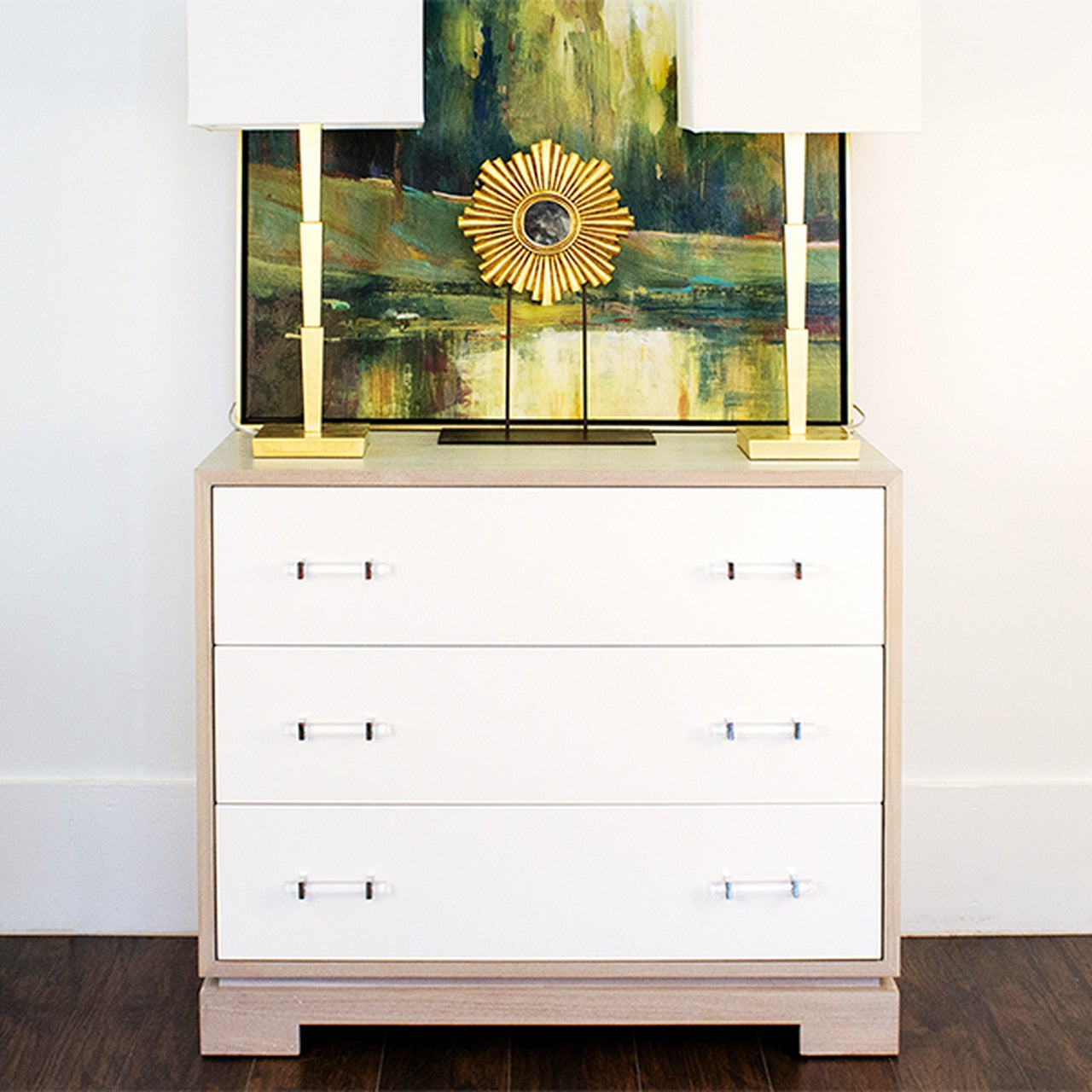 Worlds Away, Whitney 3 Drawer Chest in Matte White Lacquerquer