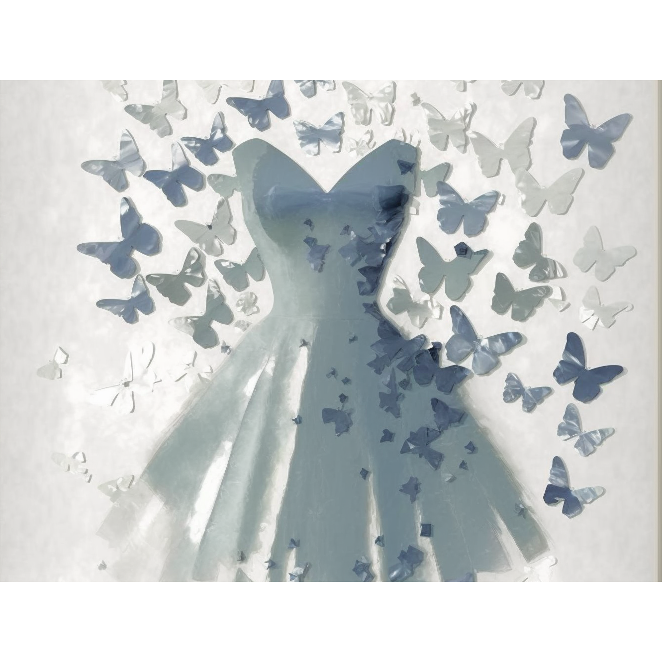 FASart, Wings of Blue: A Dress Set Against a Butterfly Background - Limited Edition Print