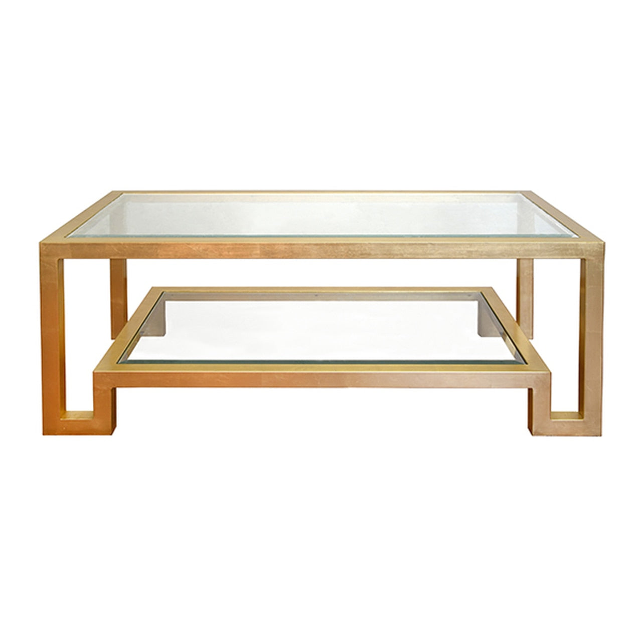 Worlds Away, Winston Gold Leaf 2 Tier Coffee Table W BVLD Glass