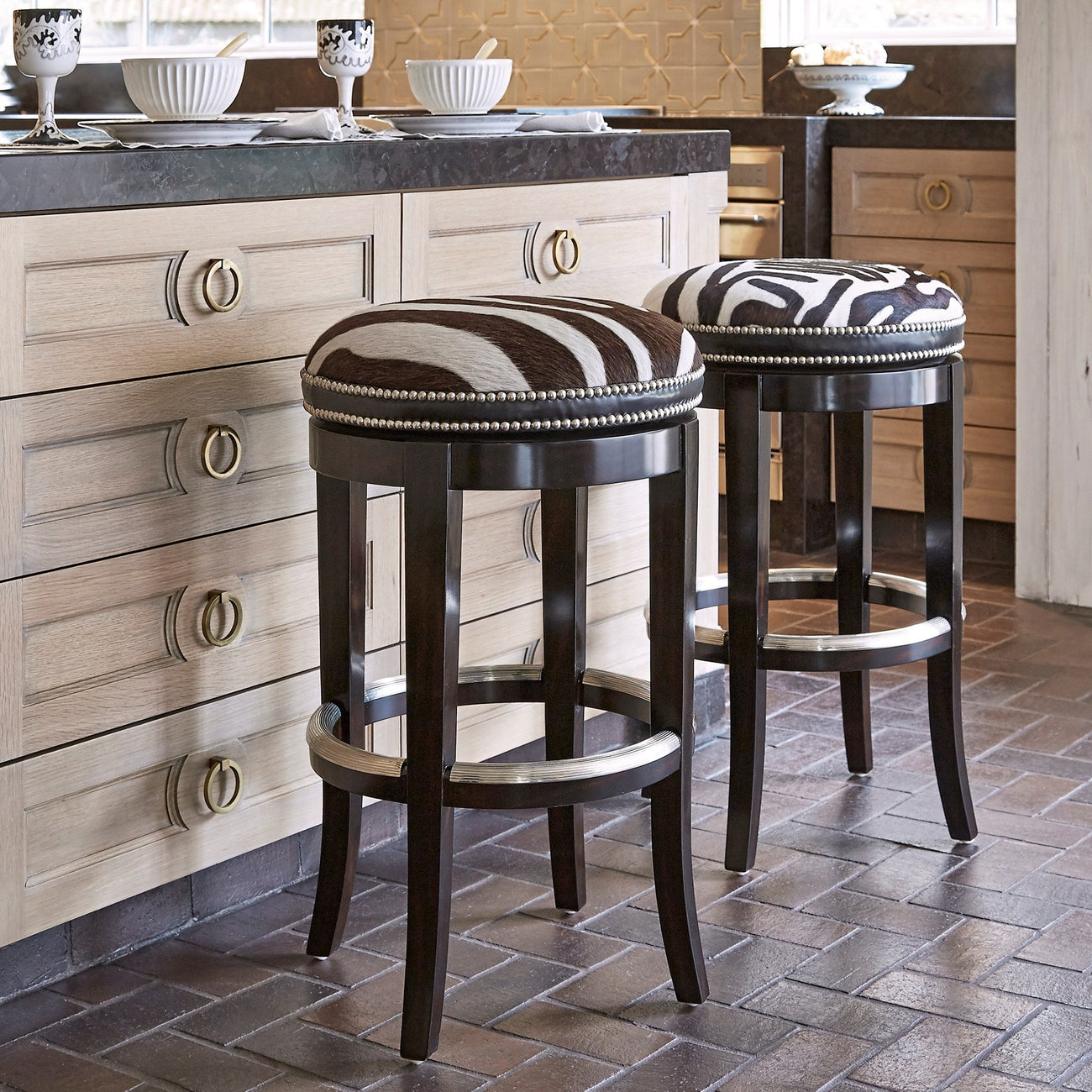 Ambella, Zebrano Swivel Barstool - Backless