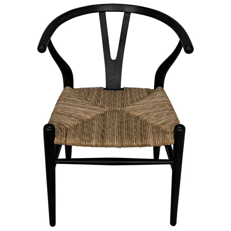 Noir, Zola Chair with Rush Seat, Charcoal Black