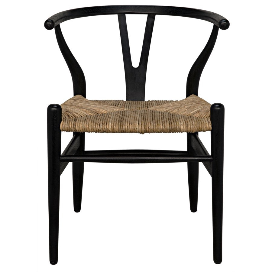 Noir, Zola Chair with Rush Seat, Charcoal Black